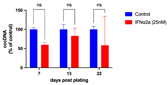 Therapeutic validation - Interferon (25nM) - Graph showing cccDNA according to the number of days after plating
